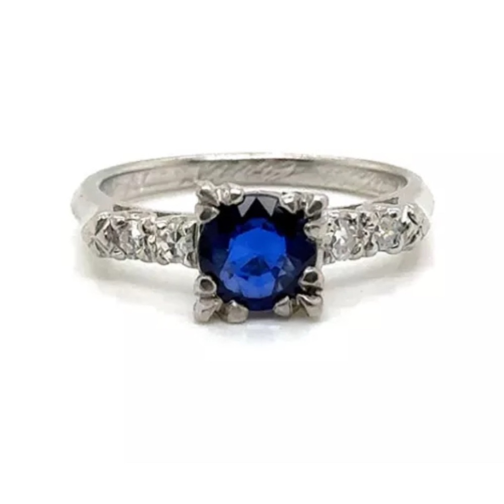 NOT GENUINE- SEE BELOW Size 6.5! Genuine  Deco Sapphire Diamond Ring 1Dated 1940